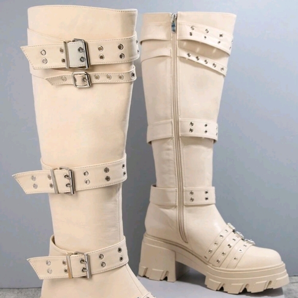 NEW WOMENS BUCKLE DETAIL MID-CALF BOOTS - Picture 2 of 8